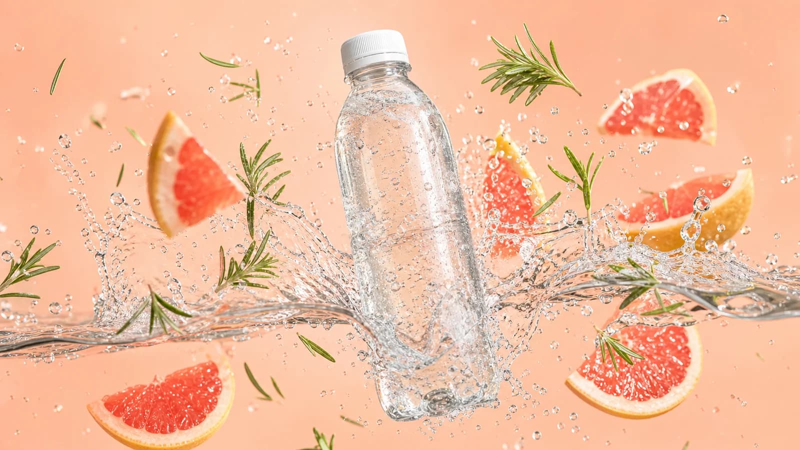 An energetic unbranded beverage advertising concept with splash and studio lighting