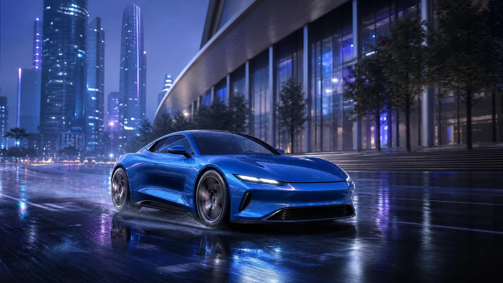 A cinematic electric sports car scene created as a prompt-only video concept